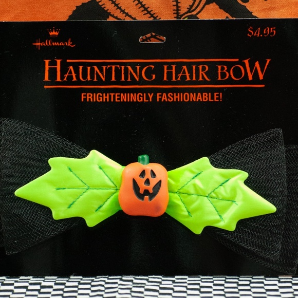 Vintage NWT 90s Hallmark Halloween Pumpkin Boo Bazaar Haunting Hair Bow Barrette - Picture 4 of 4